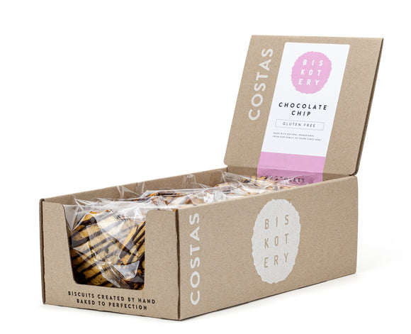 Costa's Biskotery Gluten Free & Individually Wrapped Choc Chip Cookie Box of 16