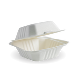 *** ALL NEW LOW PRICE *** Pac Trading 6” White Hamburger Sugarcane Clamshell Box of 400
