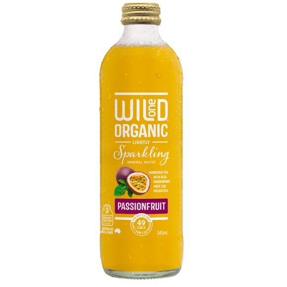 Wild One Organic Sparkling Mineral Water Passionfruit Delight 345ml Boxes of 12
